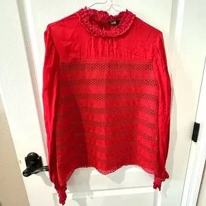 Maje Tops Maje Red Lava Rouge Crochet Eyelet And Ruffle